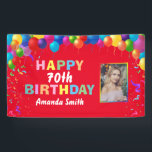 Happy 70th Birthday Colorful Balloons Red Spandoek<br><div class="desc">Happy 70th Birthday Colorful Balloons Confetti Red Photo Banner. For further customization,  please click the "Customize it" button and use our design tool to modify this template.</div>