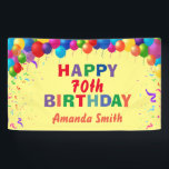 Happy 70th Birthday Colorful Balloons Yellow Spandoek<br><div class="desc">Fijne 70ste verjaardag Colorful Balloons Confetti Yellow Banner. Voor verdere aanpassing,  te klikken gelieve de knoop "van de Aanpassing het"en ons ontwerphulpmiddel te gebruiken om deze sjabloon te wijzigen.</div>