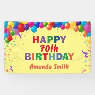 Happy 70th Birthday Colorful Balloons Yellow Spandoek