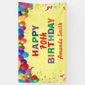 Happy 70th Birthday Colorful Balloons Yellow Spandoek (Verticaal)