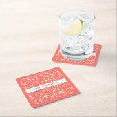 "Happy 70th Birthday" Coral/White Getal Patroon Kartonnen Onderzetters (Insitu)