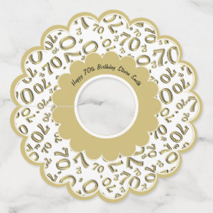 Happy 70th Birthday Gold en White Number Theme Wijnglaslabel