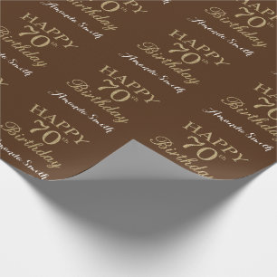 Happy 70th Birthday Gold Glitter en Brown Cadeaupapier