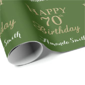 Happy 70th Birthday Gold Glitter en Green Cadeaupapier (Rol Hoek)