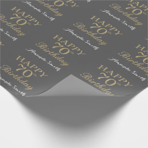 Happy 70th Birthday Gold Glitter en Grey Cadeaupapier