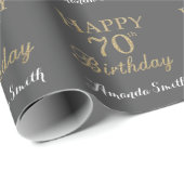 Happy 70th Birthday Gold Glitter en Grey Cadeaupapier (Rol Hoek)