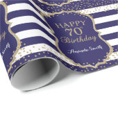 Happy 70th Birthday Gold Glitter en Navy Blue Cadeaupapier (Rol Hoek)