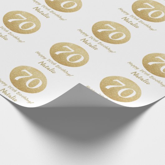 Happy 70th Birthday Gold Glitter en White Cadeaupapier (Hoek)
