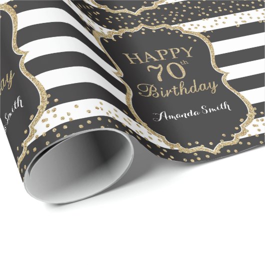 Happy 70th Birthday Gold Glitter Wrapping Paper Cadeaupapier (Rol Hoek)