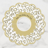 Happy 70th Birthday Goud en Wit Nummer Thema Wijnglaslabel (Voorkant)