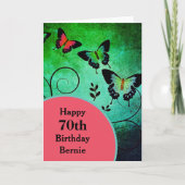 Happy 70th Birthday Green Butterfly aanpasbaar Kaart (Voorkant)