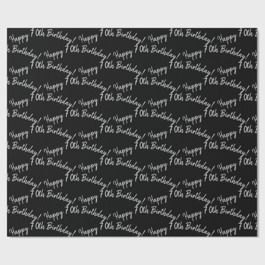 Happy 70th Birthday in zwart Cadeaupapier (Vlak)
