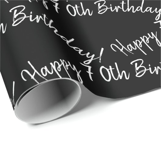 Happy 70th Birthday in zwart Cadeaupapier (Rol Hoek)