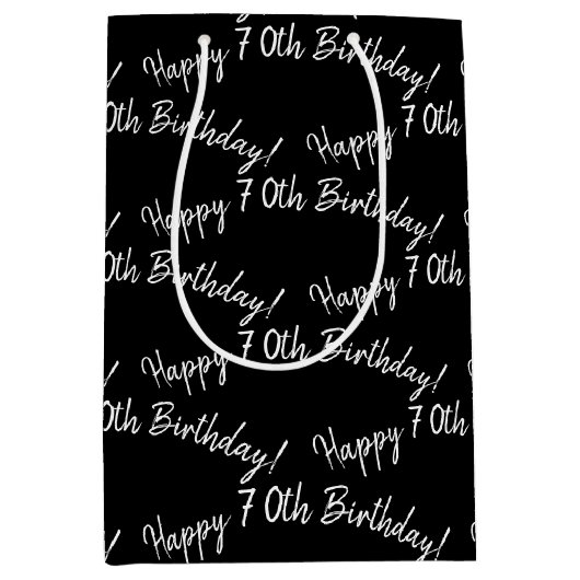 Happy 70th Birthday in zwart Medium Cadeauzakje (Voorkant)