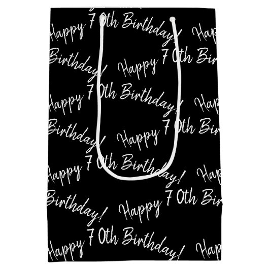 Happy 70th Birthday in zwart Medium Cadeauzakje (Achterkant)