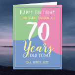 Happy 70th Birthday Kaart<br><div class="desc">Vier een 70e verjaardag met een gepersonaliseerde kaart waarop de naam van de ontvanger,  het aantal jaren en de datum staan. Voeg ook een bericht toe. 70 jaar oud.</div>