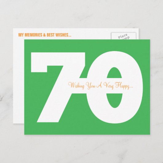 Happy 70th Birthday Milestone Briefkaarten - in he (Voorkant / Achterkant)