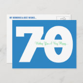 Happy 70th Birthday Milestone Briefkaarten - in he (Voorkant / Achterkant)