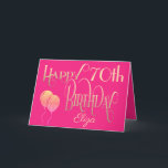 Happy 70th Birthday Name Decorative Script Gold Kaart<br><div class="desc">Een ontwerp van decoratieve belettering in goud op een hete roze achtergrond om een gelukkige 70e verjaardag te wensen. Happy Birthday speelt zich af in een script en de leeftijd is in een coördinerend lettertype met naam in script onderaan. Personaliseer eenvoudig de naam en woorden in uw eigen begroeting als...</div>