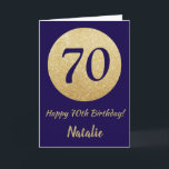 Happy 70th Birthday Navy Blue and Gold Glitter Kaart<br><div class="desc">Fijne 70ste verjaardag Navy Blue en Gold Glitter Card met persoonlijke naam.Klik voor verdere aanpassingen op de knop "Aanpassen" en gebruik onze ontwerptool om deze sjabloon te wijzigen.</div>