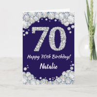 Happy 70th Birthday Navy Blue en Silver Glitter