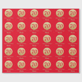 Happy 70th Birthday Red en Gold Glitter Cadeaupapier (Vlak)