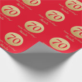 Happy 70th Birthday Red en Gold Glitter Cadeaupapier (Hoek)
