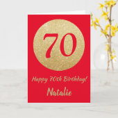 Happy 70th Birthday Red en Gold Glitter Card Kaart (Gele Bloem)