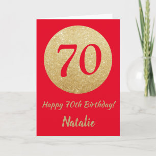 Happy 70th Birthday Red en Gold Glitter Card Kaart