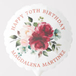 Happy 70th Birthday Rood Roze Bloemen Custom Ballon<br><div class="desc">Voeg een speciaal tintje toe aan uw 70e verjaardagsfeestdecoraties met deze elegante, gepersonaliseerde ronde ballon. Het beschikt over een waterverf rode en roze rozen bloemenboeket in het midden. Donkergroene bladeren geven het een rustieke botanische sfeer. Happy 70th Birthday staat boven het boeket en de naam van de verjaardagsfeestster staat hieronder...</div>
