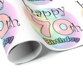 Happy 70th Birthday (roze) Cadeaupapier (Rol Hoek)