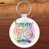 Happy 70th Birthday (roze) Sleutelhanger (Voorkant)