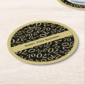"Happy 70th Birthday" Wit/Goud Getal Patroon Ronde Kartonnen Onderzetter (Gebogen)