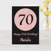 Happy 70th Birthday Zwart en Roos Pink Gold Kaart (Gele Bloem)