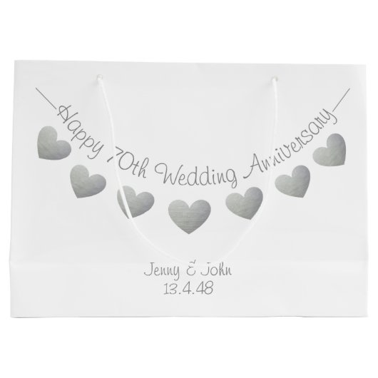 Happy 70th Wedding Jubileum Platinum harten Groot Cadeauzakje (Achterkant)