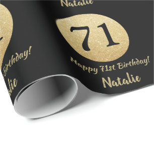 Happy 71st Birthday Black en Gold Glitter Cadeaupapier