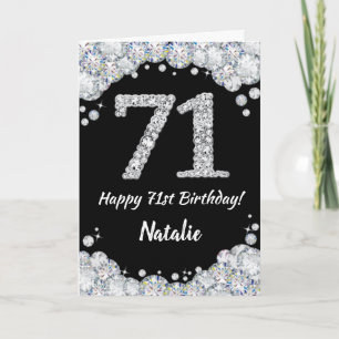 Happy 71st Birthday Black en Silver Glitter Card Kaart