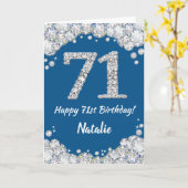 Happy 71st Birthday Blue en Silver Glitter Card Kaart (Gele Bloem)