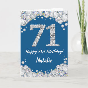 Happy 71st Birthday Blue en Silver Glitter Card Kaart