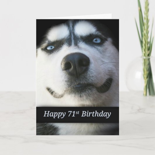 Happy 71st Birthday Kaart met Cute Husky Smile (Voorkant)