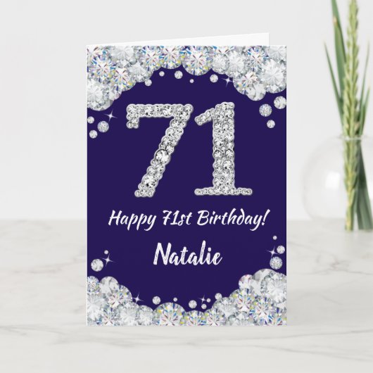 Happy 71st Birthday Navy Blue en Silver Glitter Kaart (Voorkant)