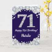 Happy 71st Birthday Navy Blue en Silver Glitter Kaart (Gele Bloem)