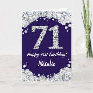 Happy 71st Birthday Navy Blue en Silver Glitter Kaart