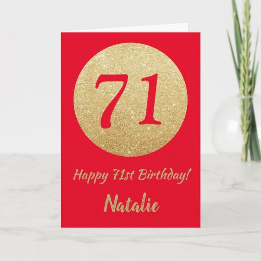 Happy 71st Birthday Red en Gold Glitter Card Kaart (Voorkant)