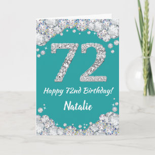 Happy 72e verjaardag Blauwgroen en Silver Glitter  Kaart