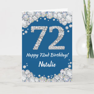 Happy 72e verjaardag Blue en Silver Glitter Card Kaart