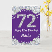 Happy 72e verjaardag Paars en Silver Glitter Card Kaart (Gele Bloem)