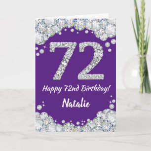 Happy 72e verjaardag Paars en Silver Glitter Card Kaart