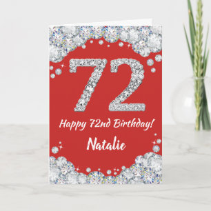 Happy 72e verjaardag Red en Silver Glitter Card Kaart