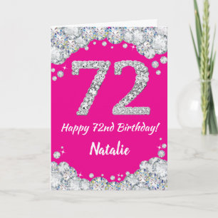 Happy 72nd Birthday Hot Pink en Silver Glitter Kaart